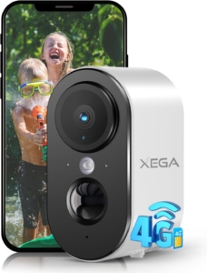 Xega 4G LTE Überwachungskamera Aussen Innen mit SIM Karte, 2K HD Ohne WLAN Kamera Tragbare, 6000mAh Batterie, PIR Bewegungserkennung, 3MP Farbe Nachtsicht, 2-Wege Audio, Alarm, TF/Cloud, IP65
