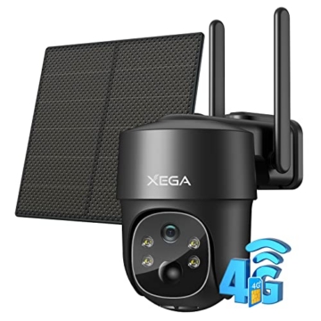 Xega 4G LTE Überwachungskamera Aussen Solar mit SIM Karte - 2K HD 3MP PTZ Kabellos Kamera Ohne WLAN Outdoor Akku, 355°/90° Schwenkbar, Farb/IR Nachtsicht, 2-Wege-Audio, PIR Erkennung (No WiFi) - 1